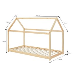 Lit enfant cabane TINY  pin naturel  90x200 sommier inclus