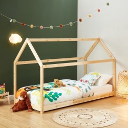Lit enfant cabane TINY  pin naturel sommier inclus 70x140
