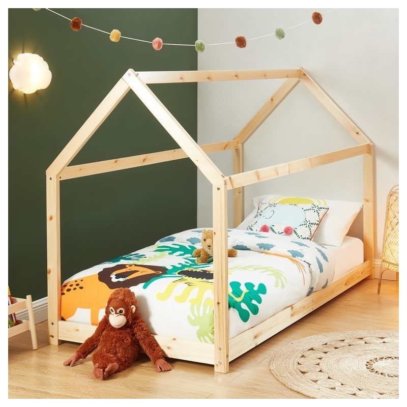 Lit enfant cabane TINY  pin naturel sommier inclus 70x140