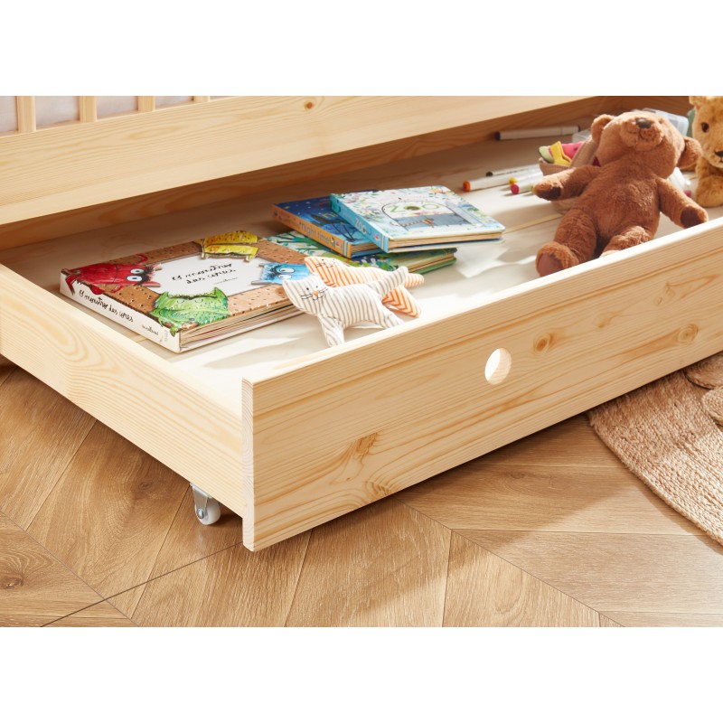 Lit enfant LOU avec tiroir  pin massif  70x140 sommier inclus