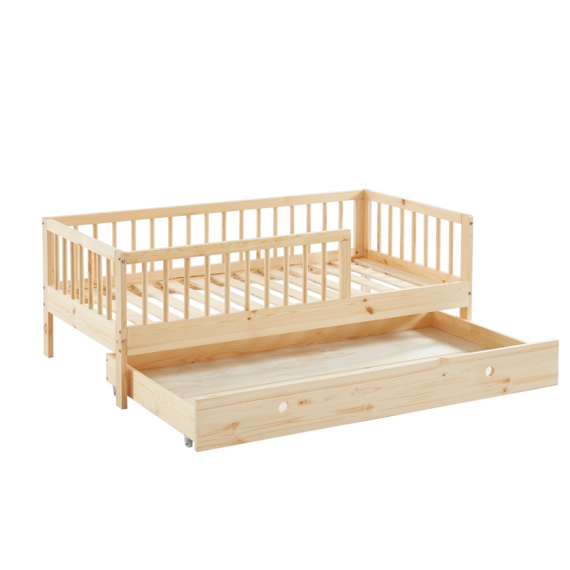 Lit enfant LOU avec tiroir  pin massif  70x140 sommier inclus