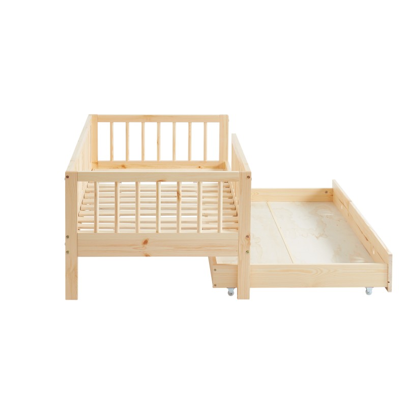 Lit enfant LOU avec tiroir  pin massif  70x140 sommier inclus