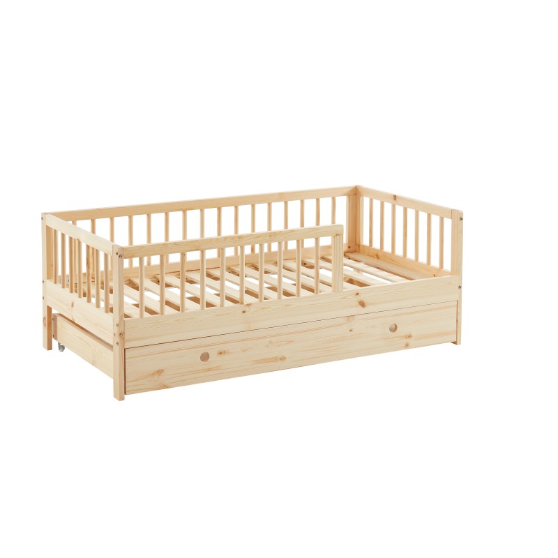 Lit enfant LOU avec tiroir  pin massif  70x140 sommier inclus