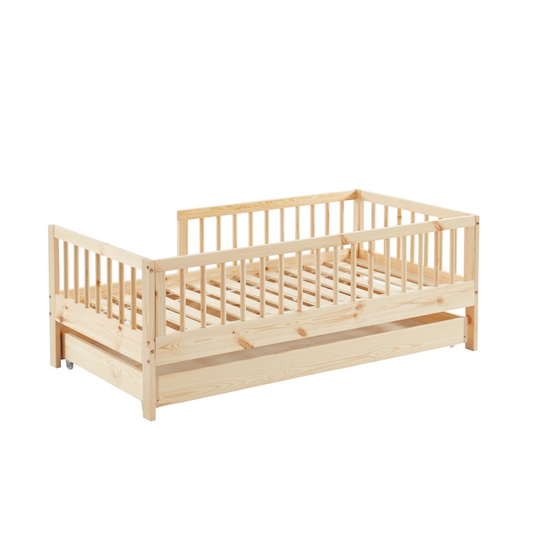Lit enfant LOU avec tiroir  pin massif  70x140 sommier inclus