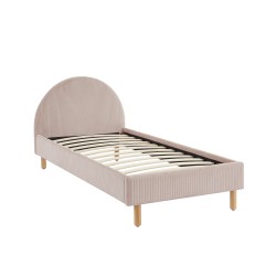 Lit enfant MAGNUS velours côtelé rose poudré 90x190 sommier inclus