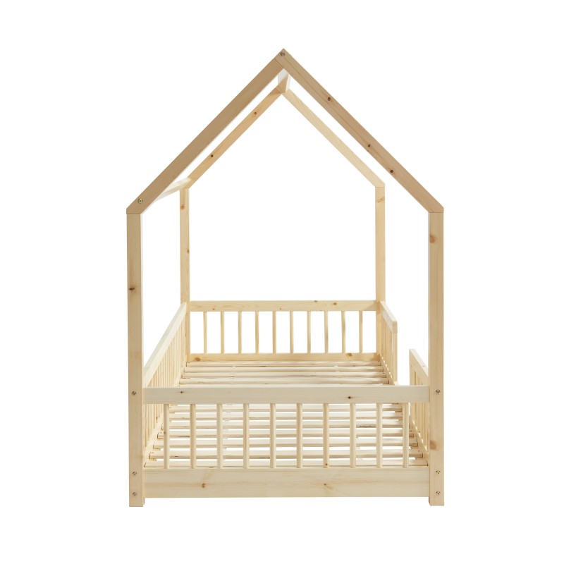 Lit cabane avec barrières TINY pin massif 90x190 sommier inclus