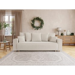 Canapé droit CHARTRONS convertible velours côtelé beige 3 places