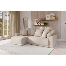 Canapé d'angle NOVA convertible tissu beige 4 places