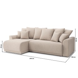 Canapé d'angle NOVA convertible tissu beige 4 places