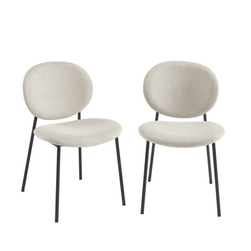 Lot de 2 chaises BETTY bouclette beige et pieds métal noir