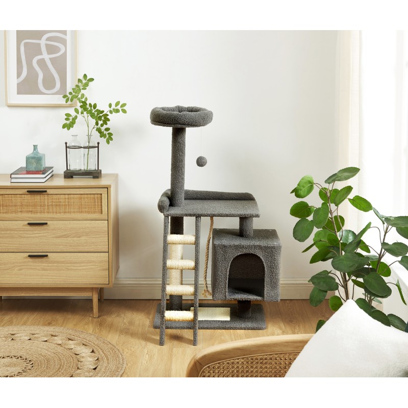 Arbre à chat CALYPSO tissu bouclette gris foncé