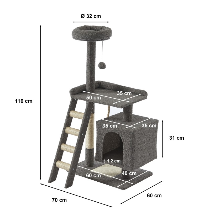 Arbre à chat CALYPSO tissu bouclette gris foncé