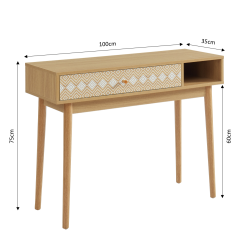 Console LEIKA  blanc et effet chêne  1 tiroir 100cm