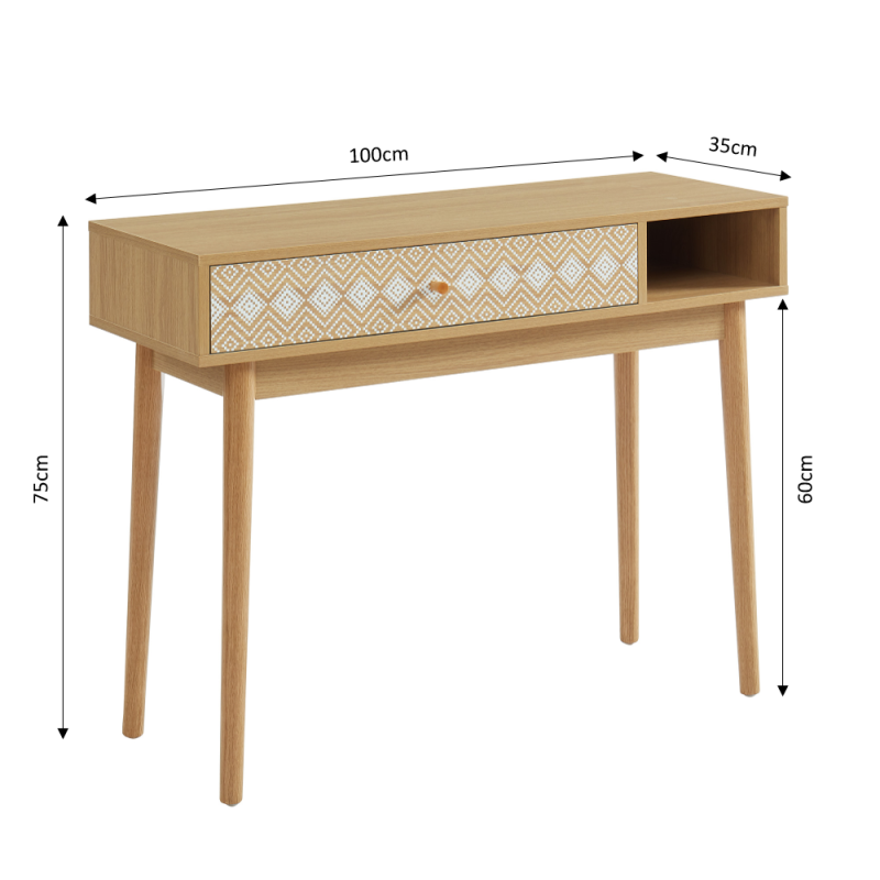 Console LEIKA  blanc et effet chêne  1 tiroir 100cm