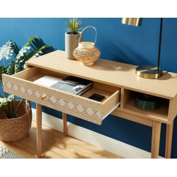 Console LEIKA  blanc et effet chêne  1 tiroir 100cm