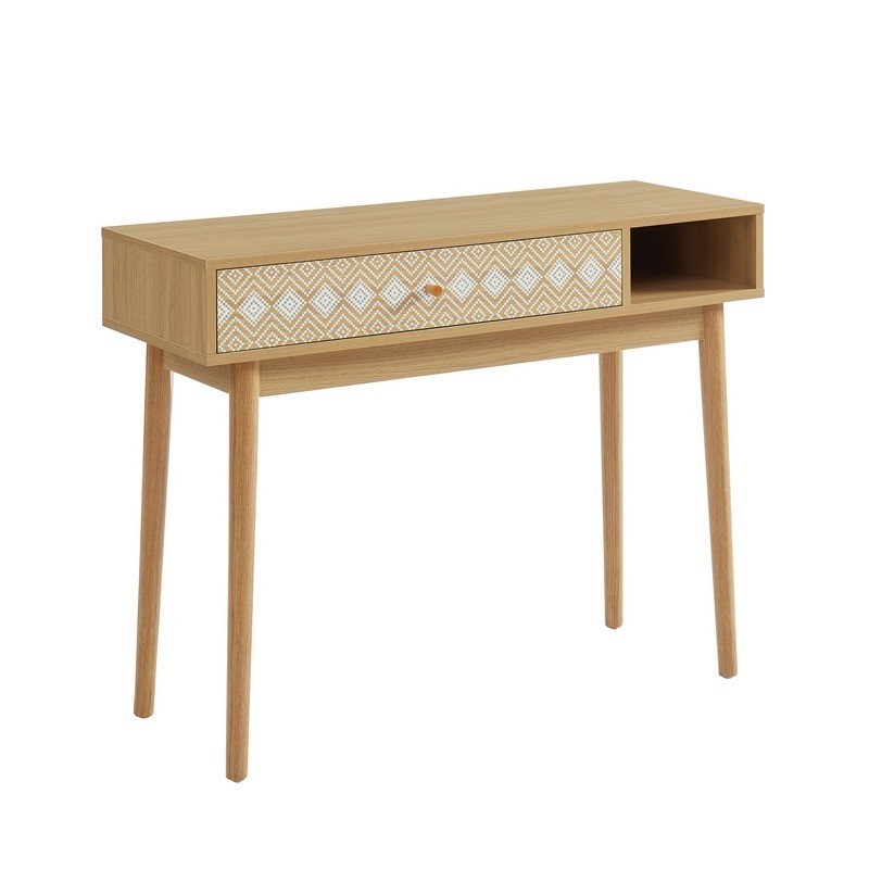 Console LEIKA  blanc et effet chêne  1 tiroir 100cm