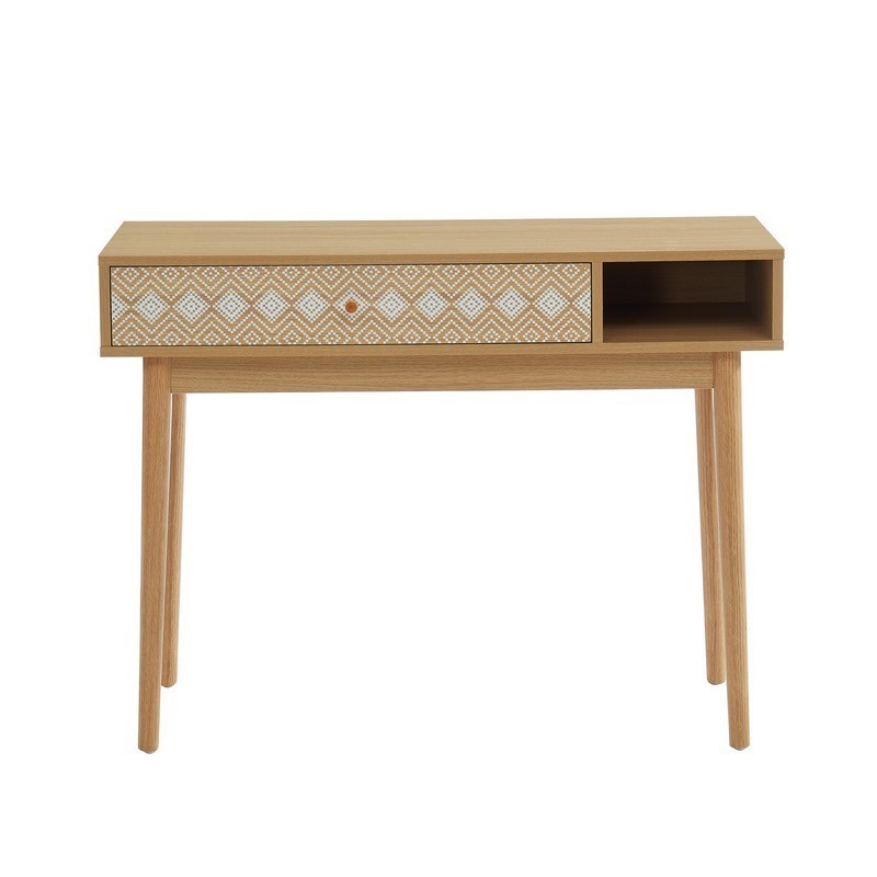 Console LEIKA  blanc et effet chêne  1 tiroir 100cm