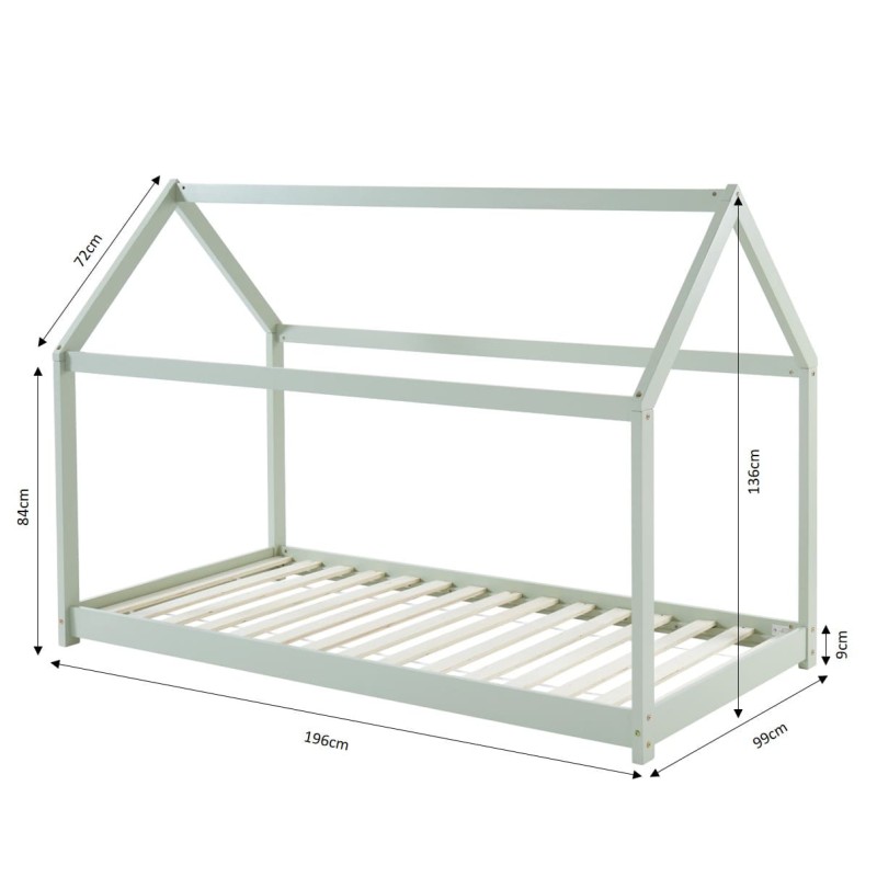 Lit enfant cabane TINY  pin vert  90x190 sommier inclus