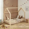 Lit cabane avec barrières TINY pin et rose 90x190cm sommier inclus