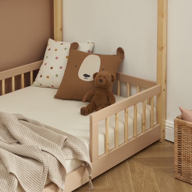 Lit cabane avec barrières TINY pin et rose 90x190cm sommier inclus