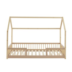 Lit cabane avec barrières TINY pin et rose 90x190cm sommier inclus