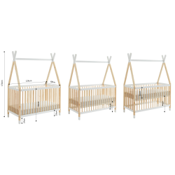 Lit bébé TIPI pin et blanc 60x120 sommier inclus