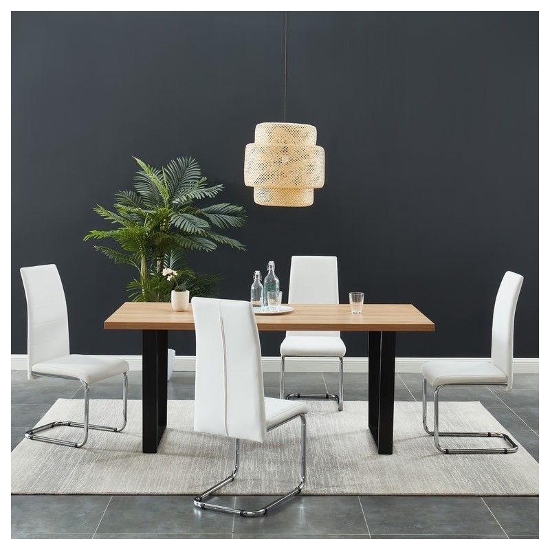 Lot de 4 chaises MARA simili blanc pieds métal chromé