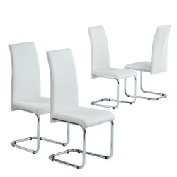 Lot de 4 chaises MARA simili blanc pieds métal chromé