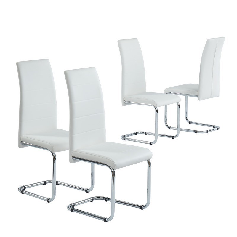Lot de 4 chaises MARA simili blanc pieds métal chromé
