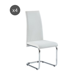 Lot de 4 chaises MARA simili blanc pieds métal chromé