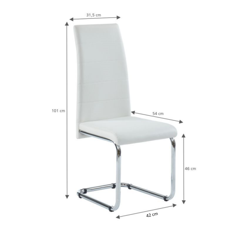 Lot de 4 chaises MARA simili blanc pieds métal chromé