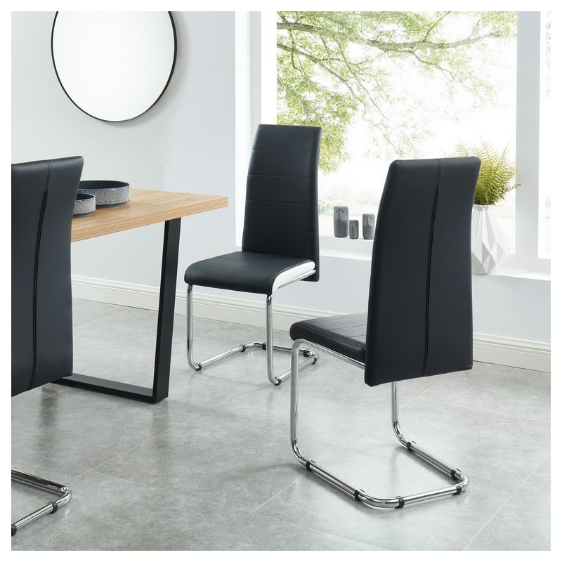 Lot de 4 chaises MARA simili noir et blanc pieds métal chromé
