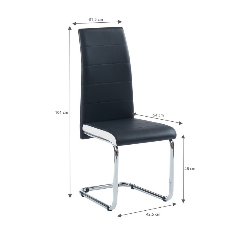 Lot de 4 chaises MARA simili noir et blanc pieds métal chromé