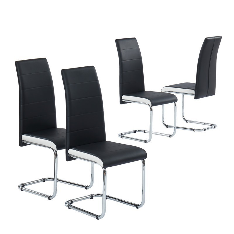 Lot de 4 chaises MARA simili noir et blanc pieds métal chromé