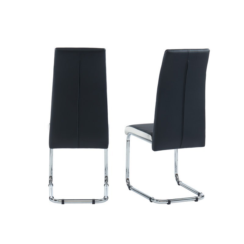 Lot de 4 chaises MARA simili noir et blanc pieds métal chromé