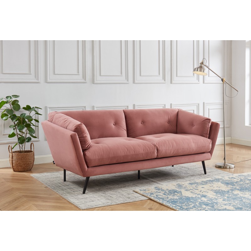Canapé THELMA  en velours vieux rose au style scandinave