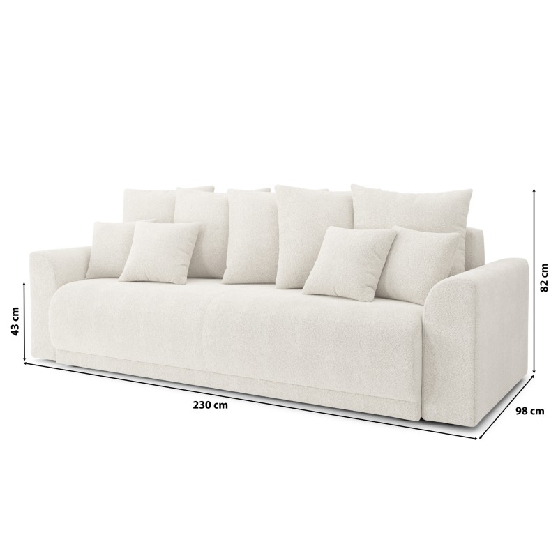 Canapé droit NOVA  convertible tissu bouclette blanc 3 places
