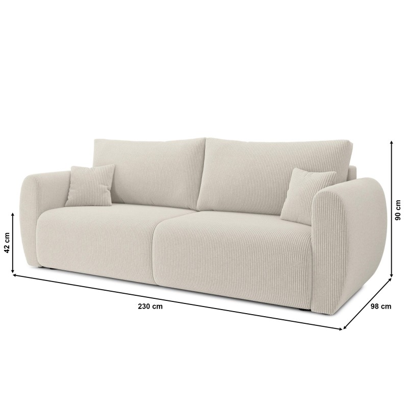Canapé droit REFA convertible velours côtelé beige 3 places