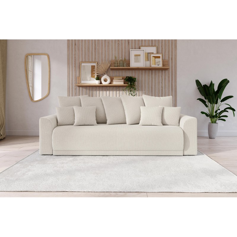 Canapé droit NOVA  convertible  velours côtelé beige 3 places