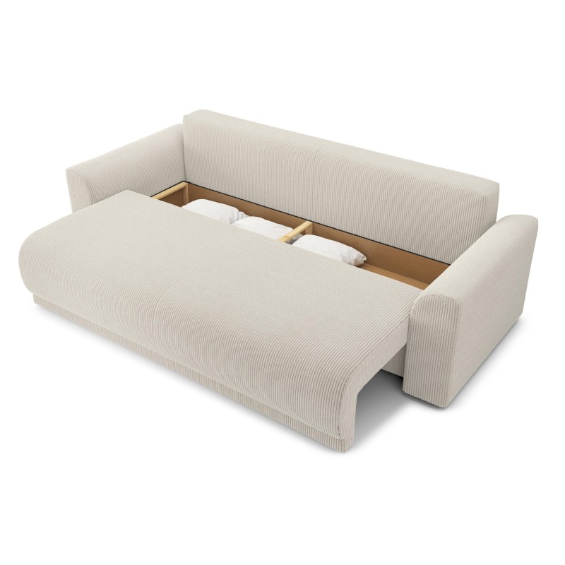Canapé droit NOVA  convertible  velours côtelé beige 3 places