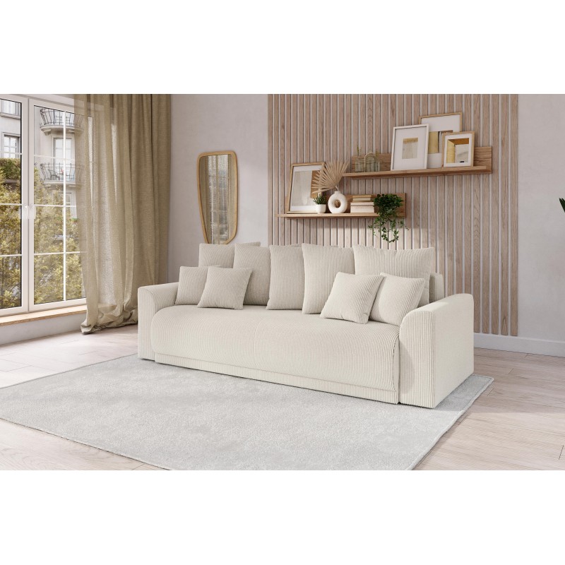 Canapé droit NOVA  convertible  velours côtelé beige 3 places