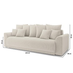 Canapé droit NOVA  convertible  velours côtelé beige 3 places