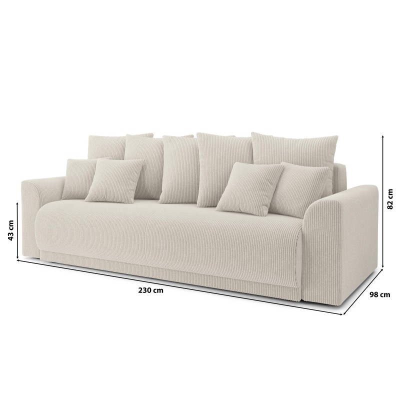 Canapé droit NOVA  convertible  velours côtelé beige 3 places