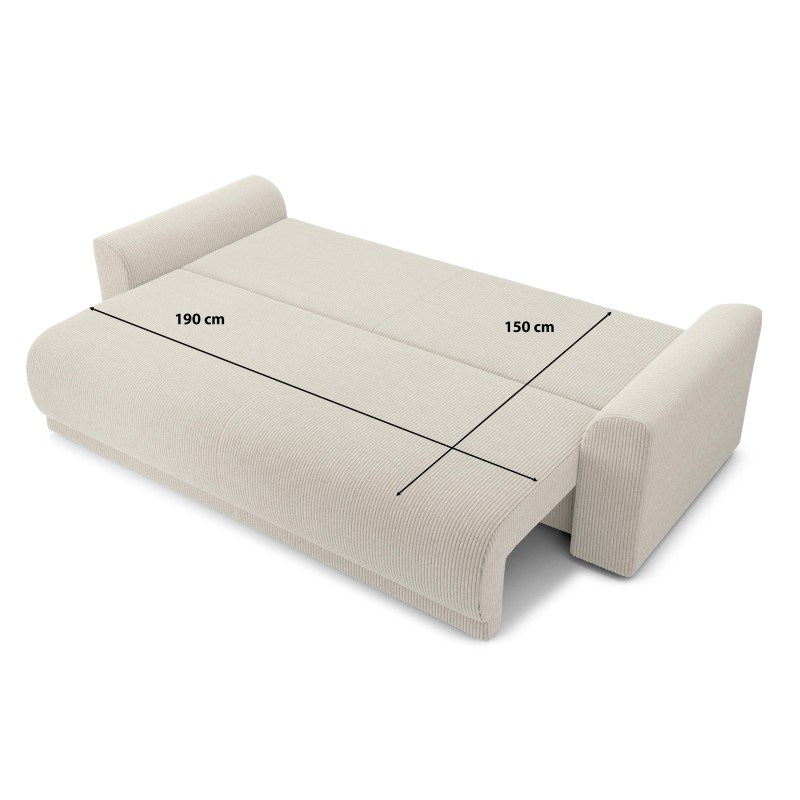 Canapé droit NOVA  convertible  velours côtelé beige 3 places