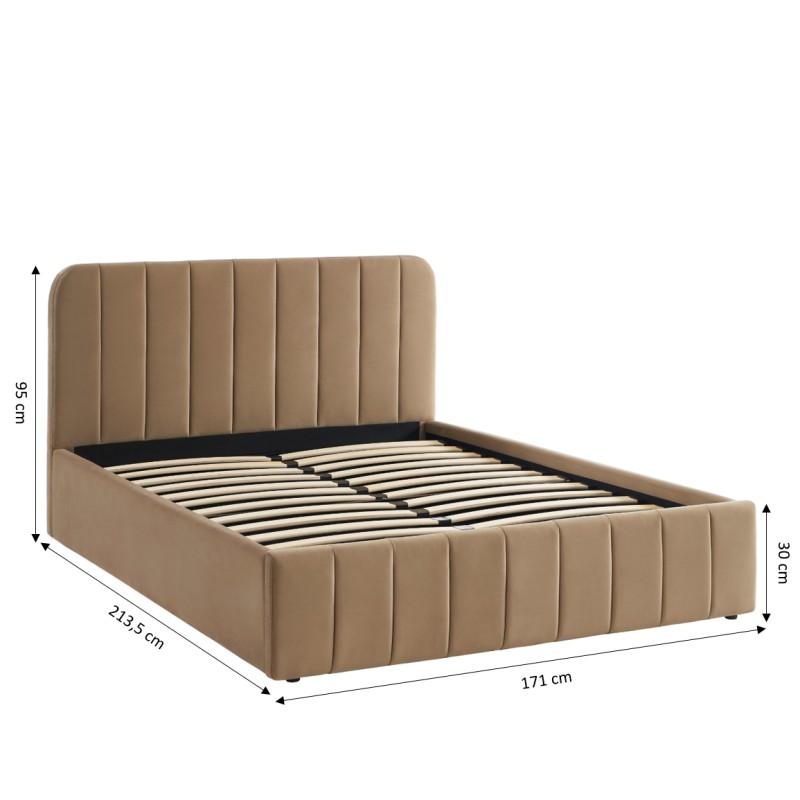 Lit coffre SIMI velours marron 160x200 sommier inclus