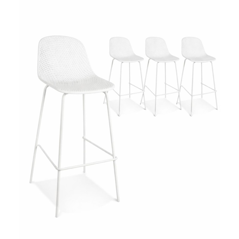 Lot de 4 tabourets de bar perforés LOKI blancs