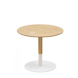 Packshot table basse ronde DILA H40 bois naturel et métal blanc sur fond blanc