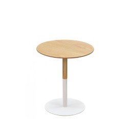 Packshot table d’appoint ronde DILA H45 bois finition naturelle et métal blanc fond neutre