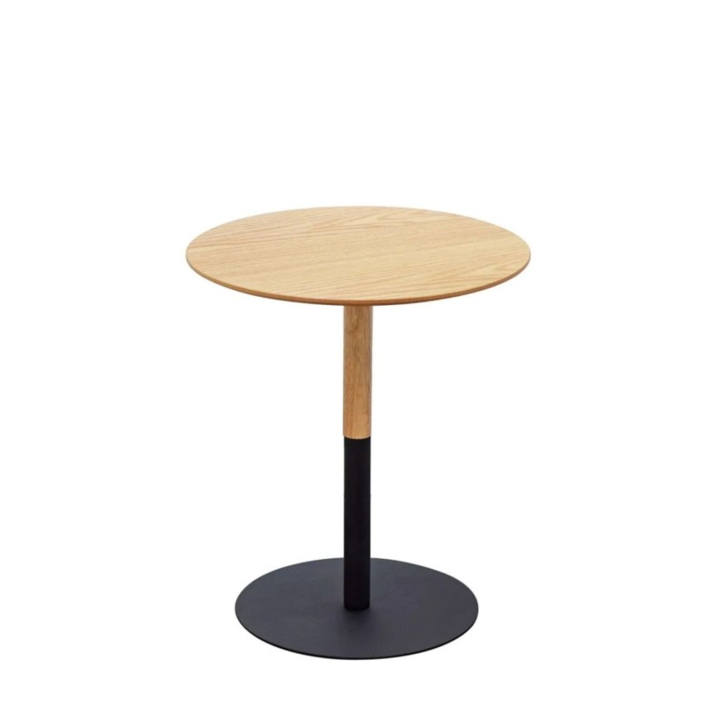 Packshot table d’appoint ronde DALI H45 bois naturel et structure métal noir fond blanc