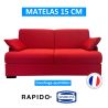 BILLY Canapé convertible 3 places rouge rubis matelas Simmons 140cm